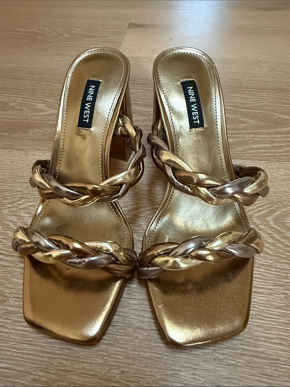 Nine West Metallic Gold Braided Strap Heeled Sandals